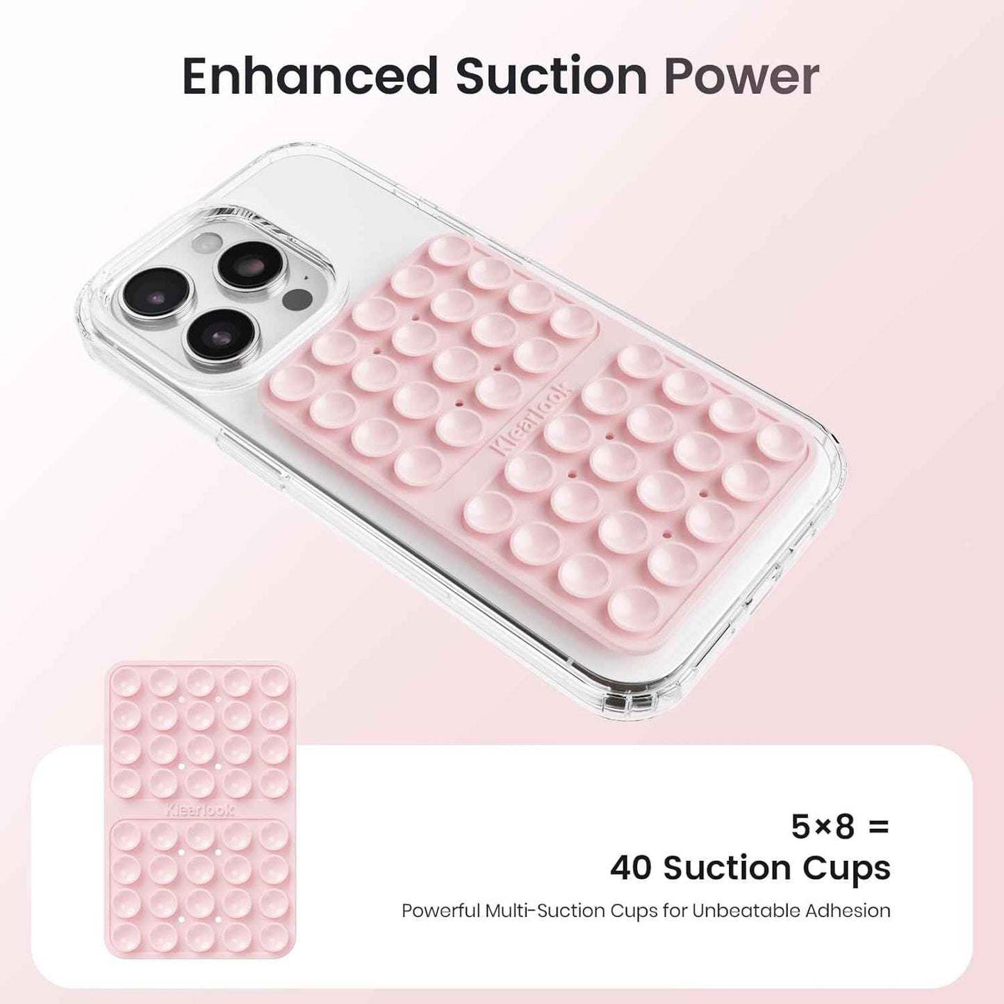 Klearlook Silicone Double-Sided Suction Cup Phone Case Detachable Mount, Sticky Phone Grip with Higher Suction Power for iPhone, Hands-Free Phone Accessories Holder for Selfies and Videos, Light Pink