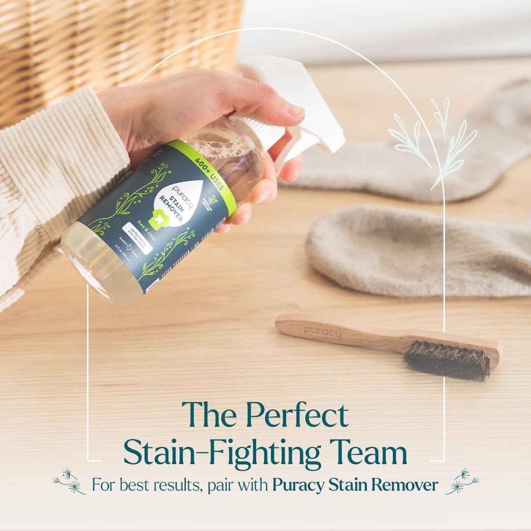 Puracy Laundry Stain Remover Brush for Tough, Deep, and Aged Clothing Stains, with Vegan Bristles for Safe and Effective Stain and Odor Elimination