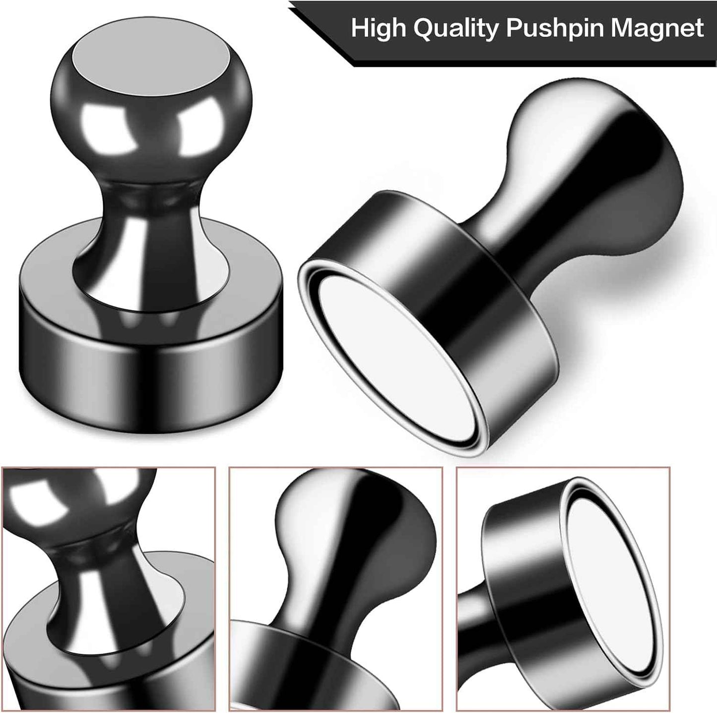 LOVIMAG 12Pcs Black Fridge Magnets, Small and Strong Magnets for Whiteboard, Office, Classroom, Map, Kitchen