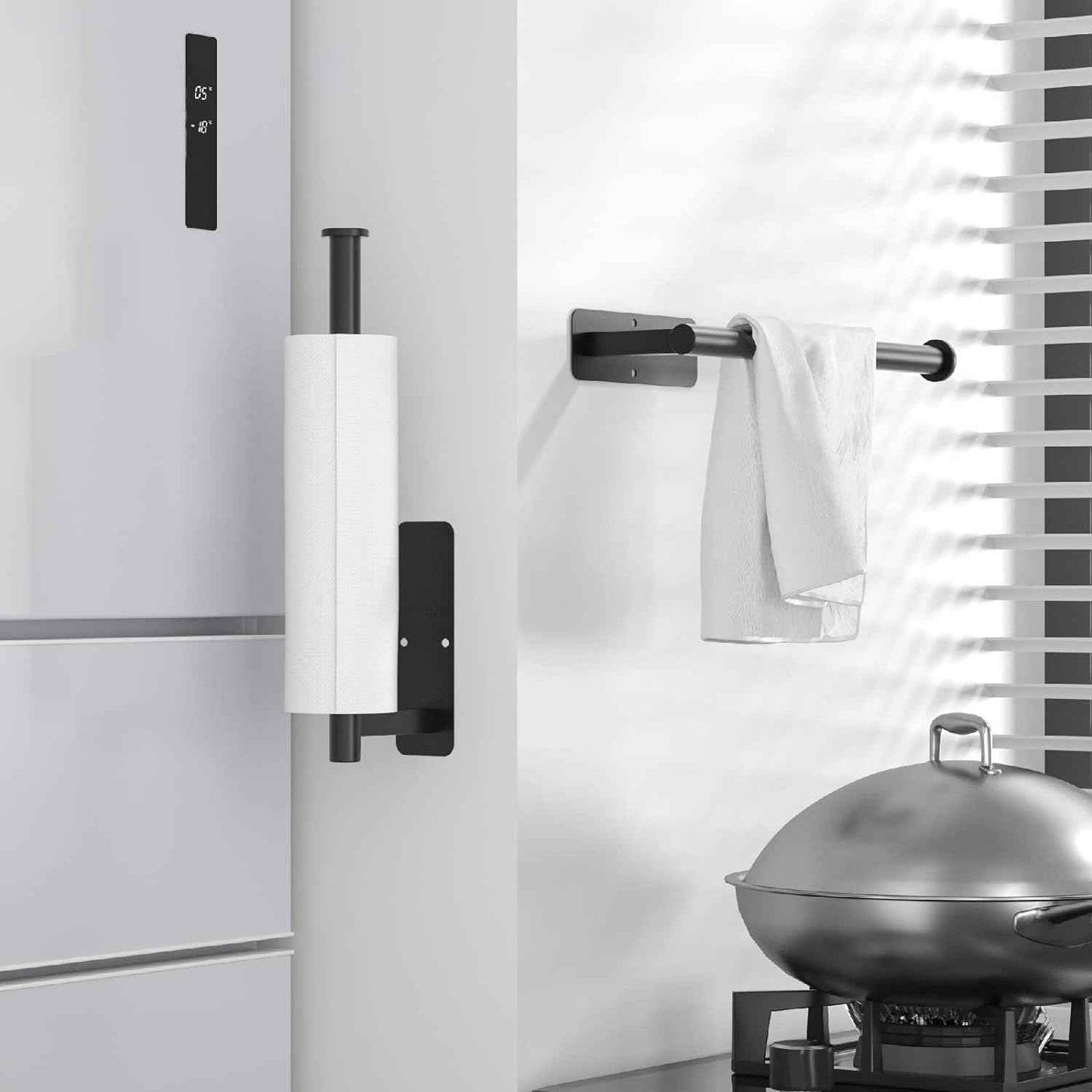 ASTOFLI Paper Towel Holder Under Cabinet No Drilling, Self Adhesive Paper Towel Holder Wall Mount for Kitchen Rack, Under Counter Napin Holder No Drill, RV, 304 Stainless Steel 12 Inch Matte Black