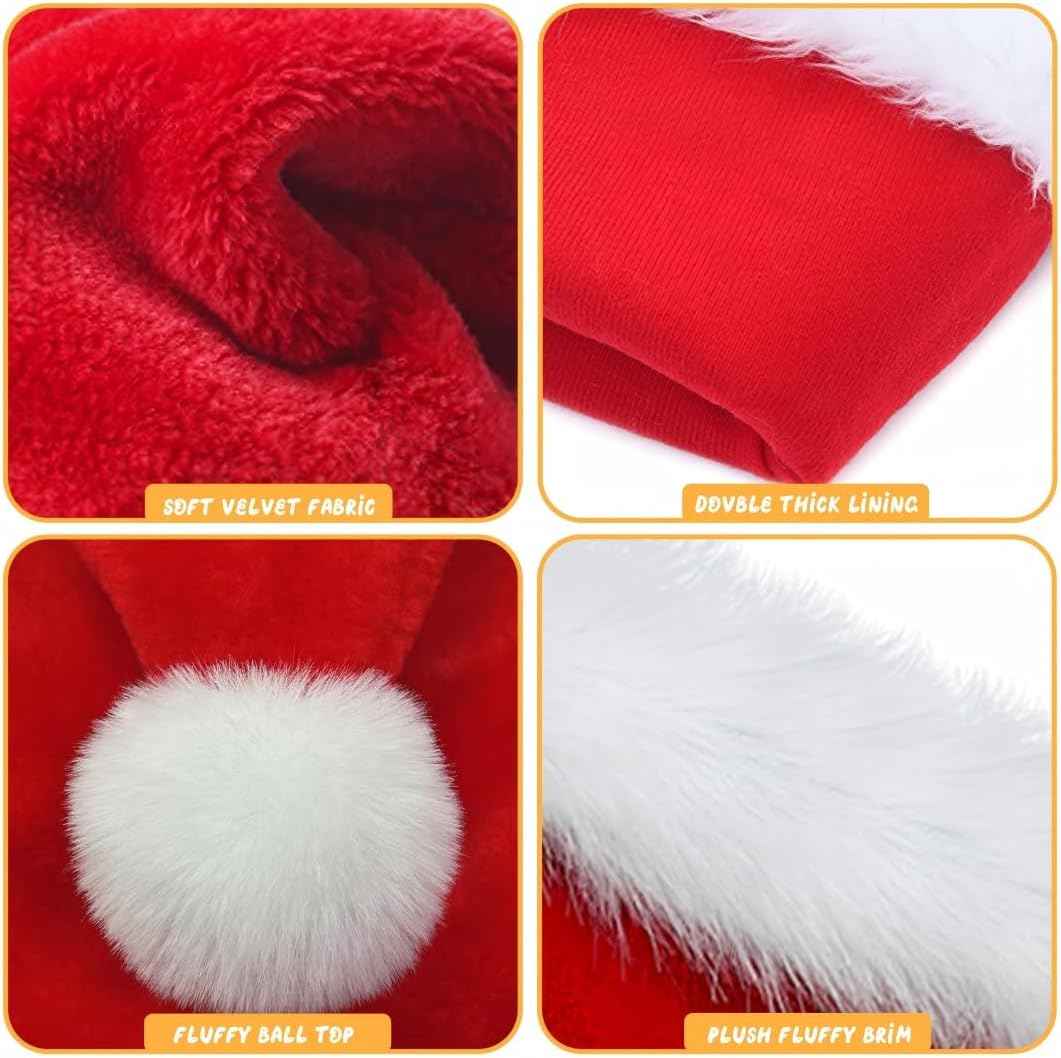 Christmas Hat, Santa Hats for Adults & Kids Red Velvet Comfort Extra Thicken Holiday Xmas Hat for New Year Festive Party