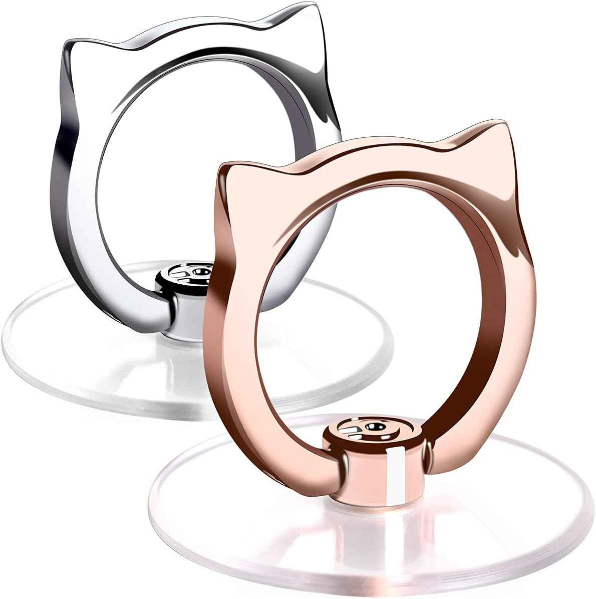 Cat Phone Ring Holder - EI Sonador Clear Cell Phone Ring Holder Transparent Stand Finger Grip (1 Silver + 1 Rose Gold Cat)