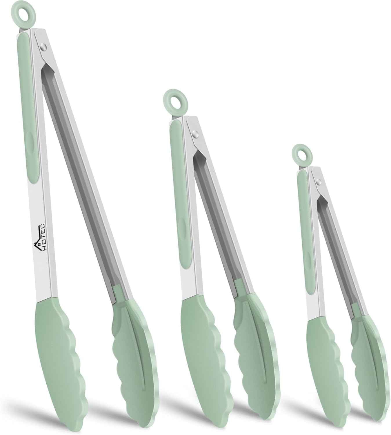 HOTEC Premium 7 & 9 Inch Kitchen Tongs, Stainless Steel Locking Cooking Tongs with Silicone Tips, Non-Scratch & Heat Resistant, Serving Tongs for Salad, BBQ, Classic Blue, Set of 2