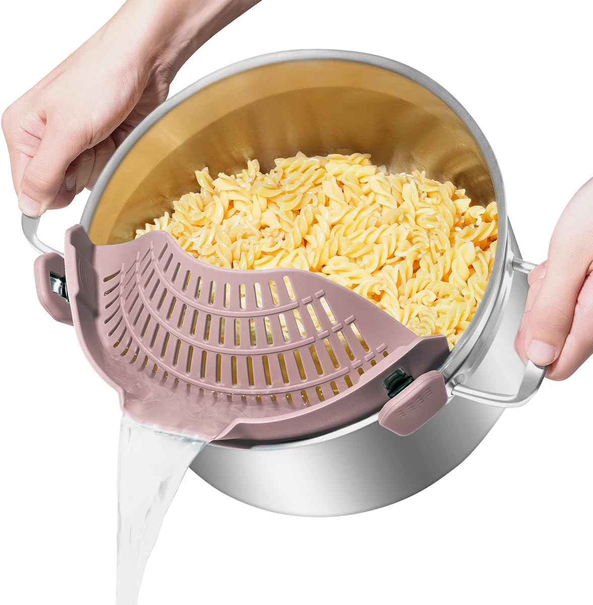 AUOON Clip On Strainer Silicone for All Pots and Pans, Pasta Strainer Clip on Food Strainer for Meat Vegetables Fruit Silicone Kitchen Colander