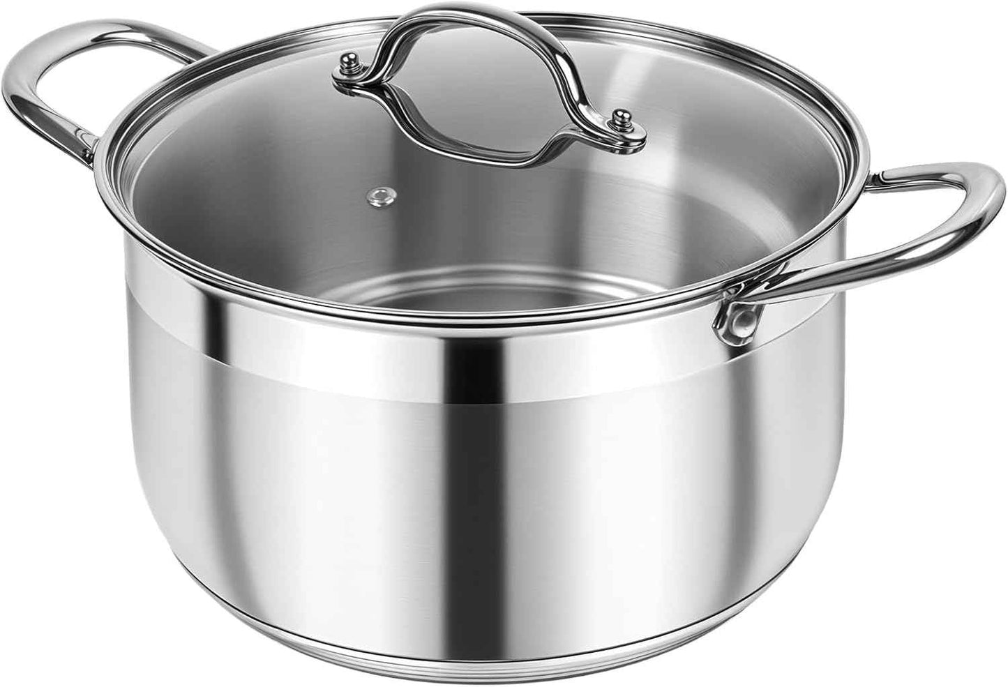 Kirecoo Stainless Steel Stock Pot - 8 Quart Heavy Duty Induction Cooking Pot with Visible Lid for Pasta, Soup, Spaghetti, Nonstick Thick Bottom Big Stockpot, Deep Cookware for Canning, Boiling, Simmer