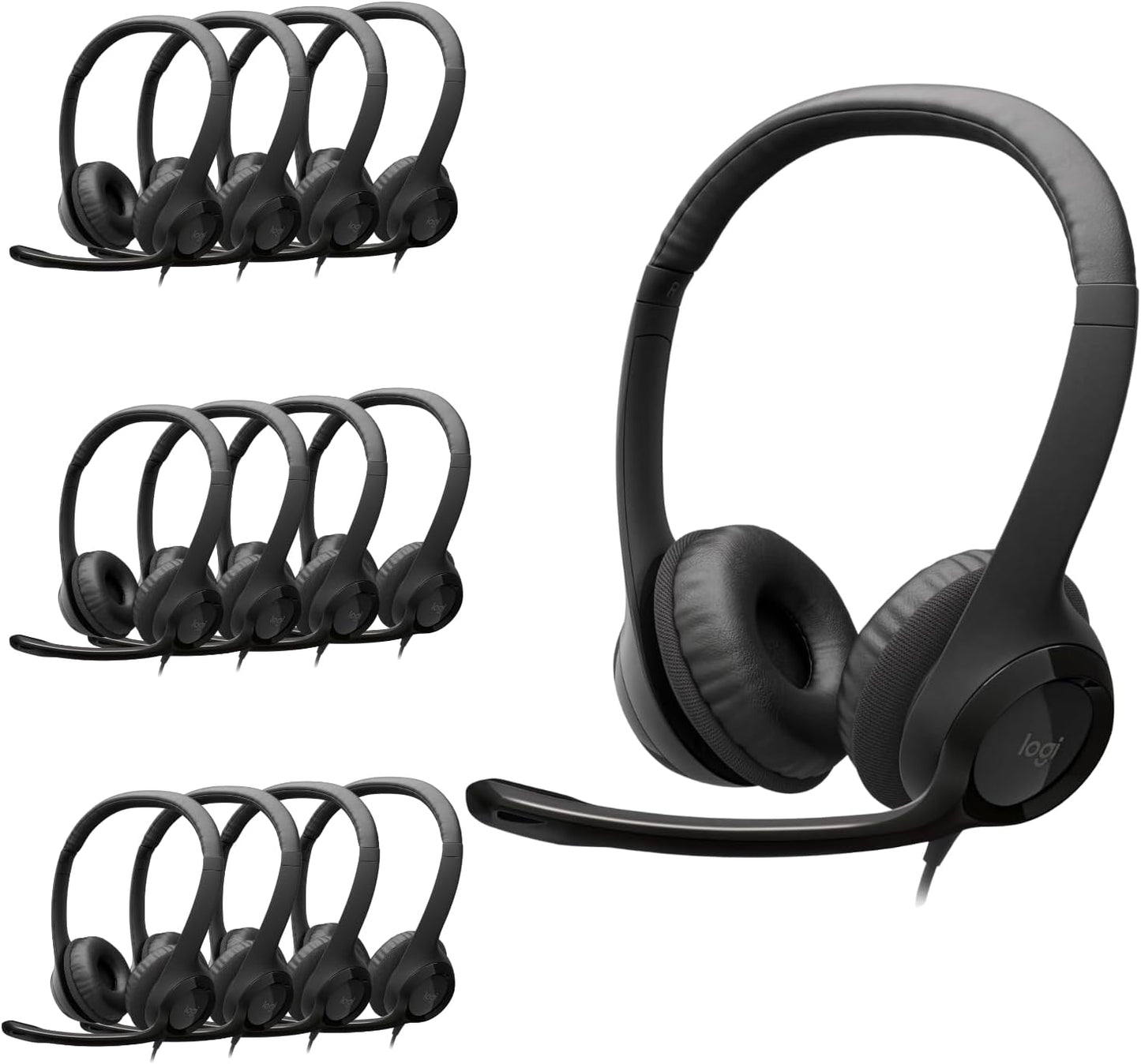 Logitech H390 Wired Headset for PC/Laptop, Stereo Headphones with Noise Cancelling Microphone, USB-A, in-Line Controls, Works with Chromebook - Black