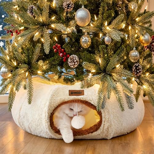 Cat Tunnel Bed for Indoor Cats, Cute Cat Donut Toy Tunnel for Small Large Cats, Peekaboo Pet Cave Play Tunnel Toys for Kitten/Rabbit,Beige