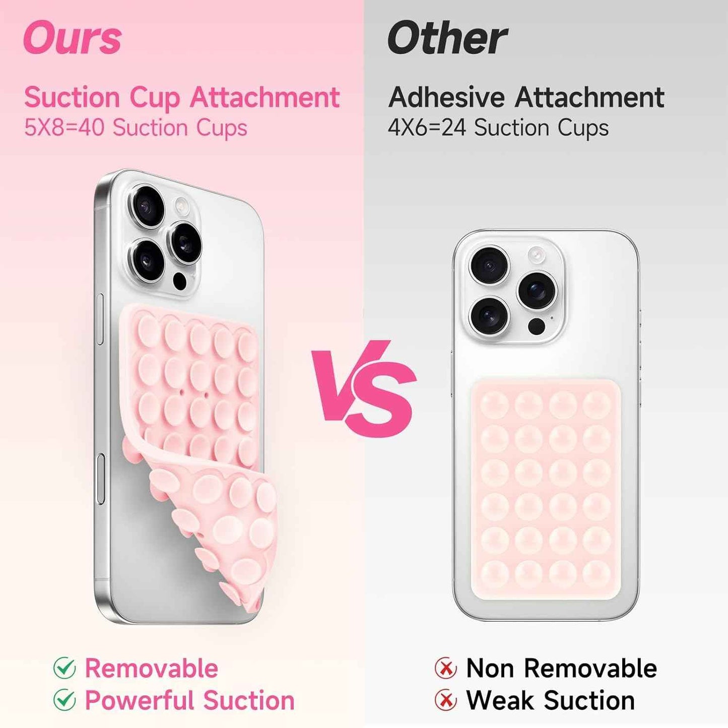 Silicone Suction Cup Phone Case Mount Double Sided, Phone Accessories Hands-Free Strong Grip Holder for Selfies and Videos, Silicon Phone Stand for iPhone and Android Light Pink