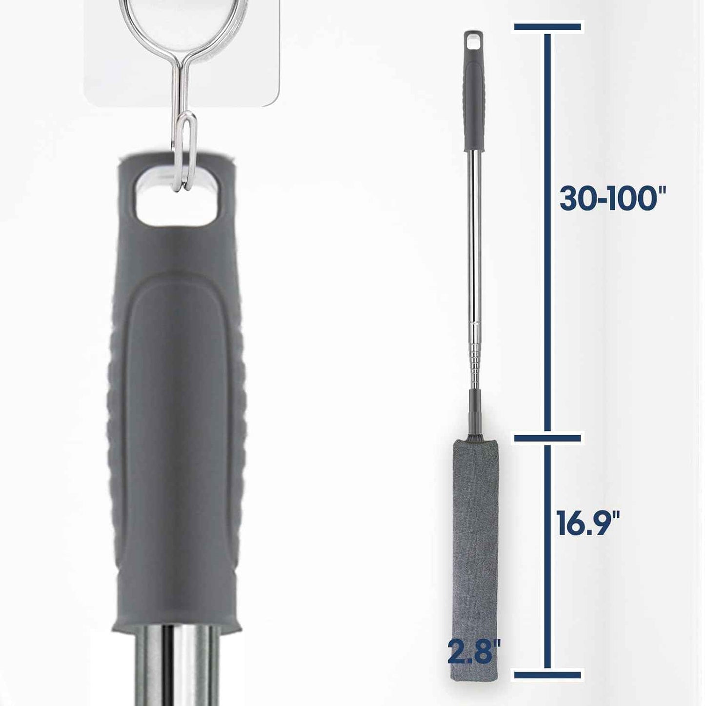 Retractable Gap Dust Cleaner with Extension Pole, Cleaning Tools with 3 Microfiber Dusting Cloths, Extendable Long Handle Duster for Cleaning Under Refrigerator Furniture Appliance