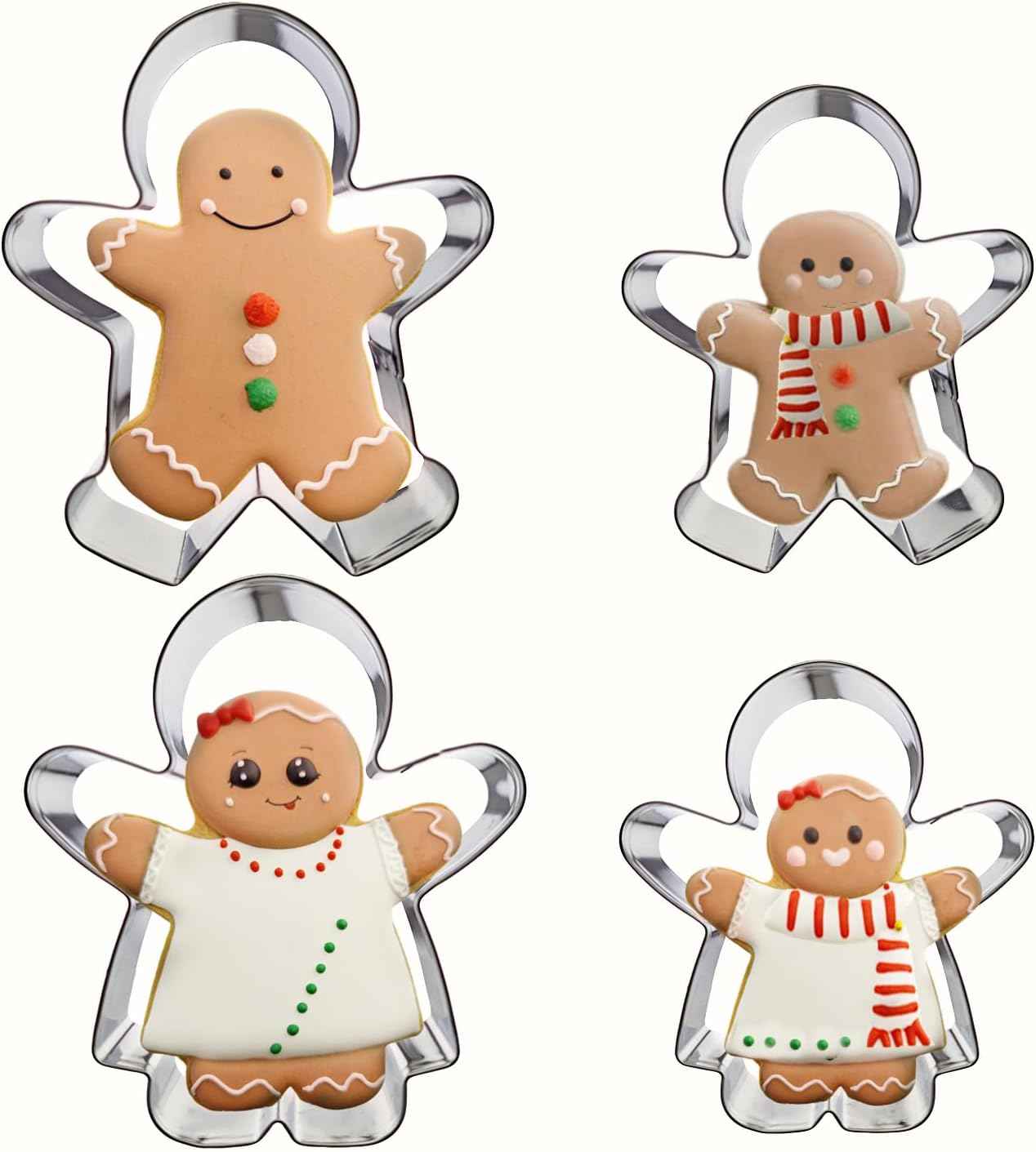 3PCs Gingerbread Man Cookie Cutters, Assorted Size 5.12" 4.13" 3.11" Large Christmas Cookie Cutter Set Molds Holiday Cookies Cutters Shapes,Stainless Steel