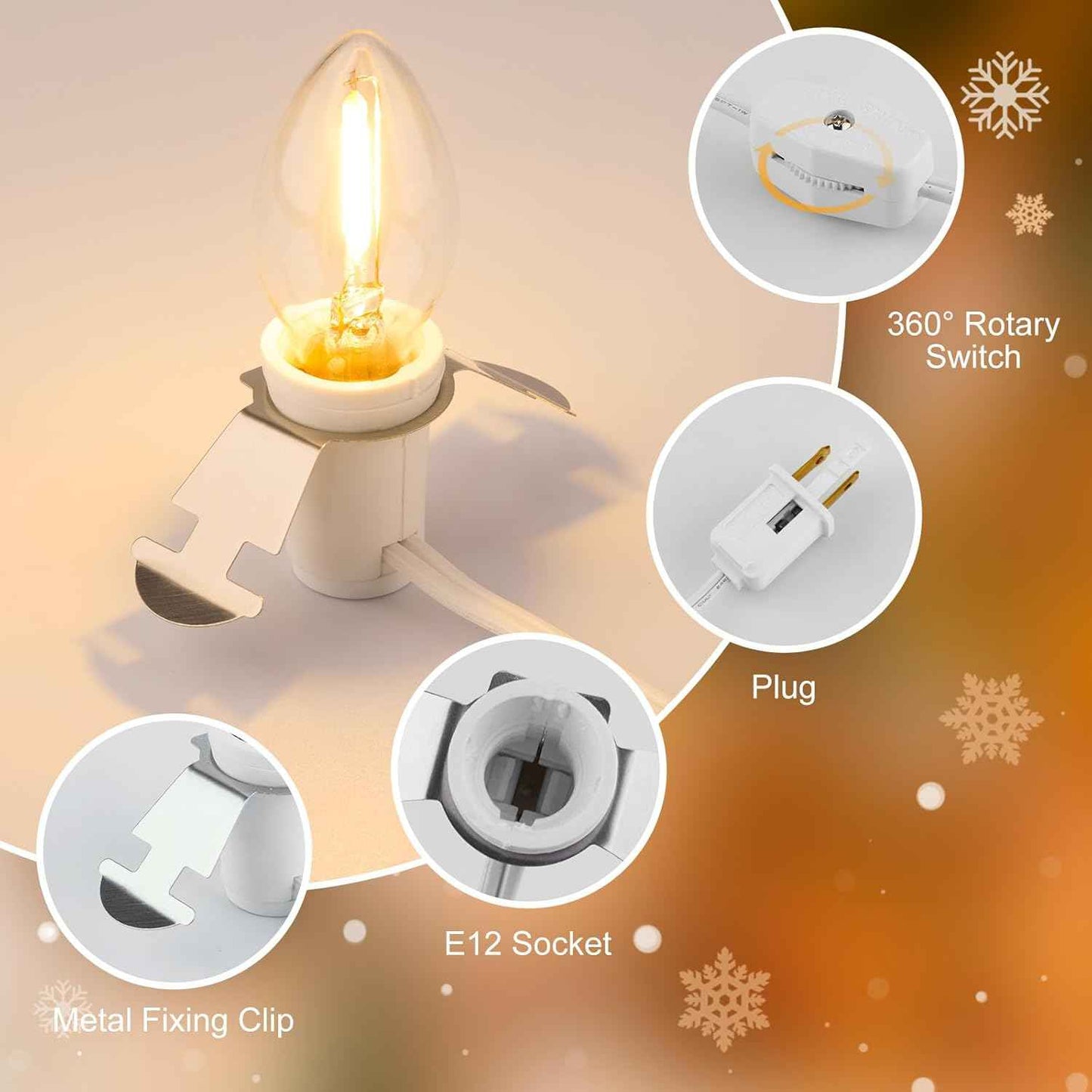 Brightown Accessory Cord with LED Bulb - 6ft Cord with On/Off Switch for Night Lights, Halloween Pumpkin, Blow Mold, Christmas Village House, Holiday Ceramic Trees, Craft Projects, 2 Pack