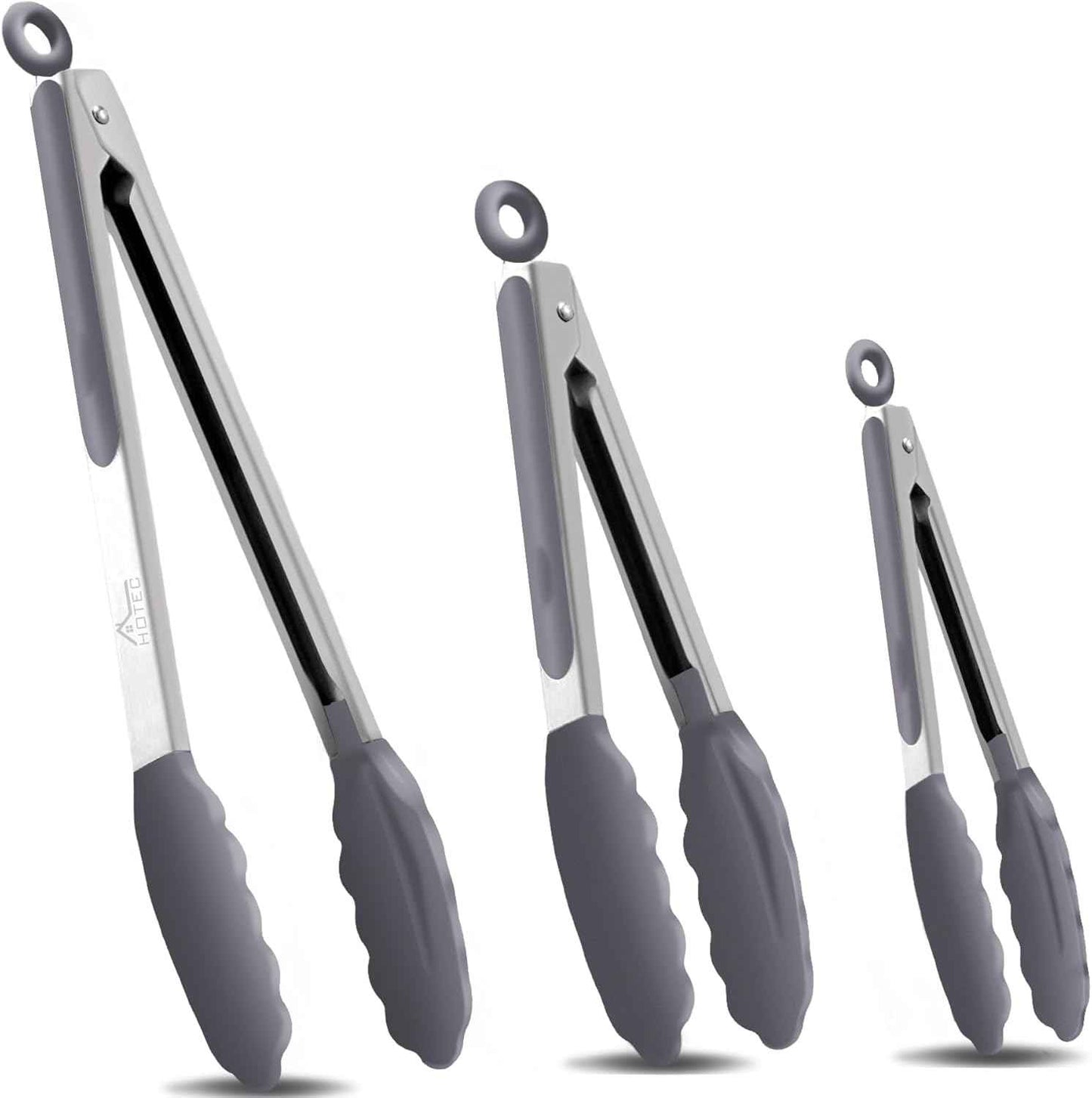 HOTEC Premium 7 & 9 Inch Kitchen Tongs, Stainless Steel Locking Cooking Tongs with Silicone Tips, Non-Scratch & Heat Resistant, Serving Tongs for Salad, BBQ, Classic Blue, Set of 2