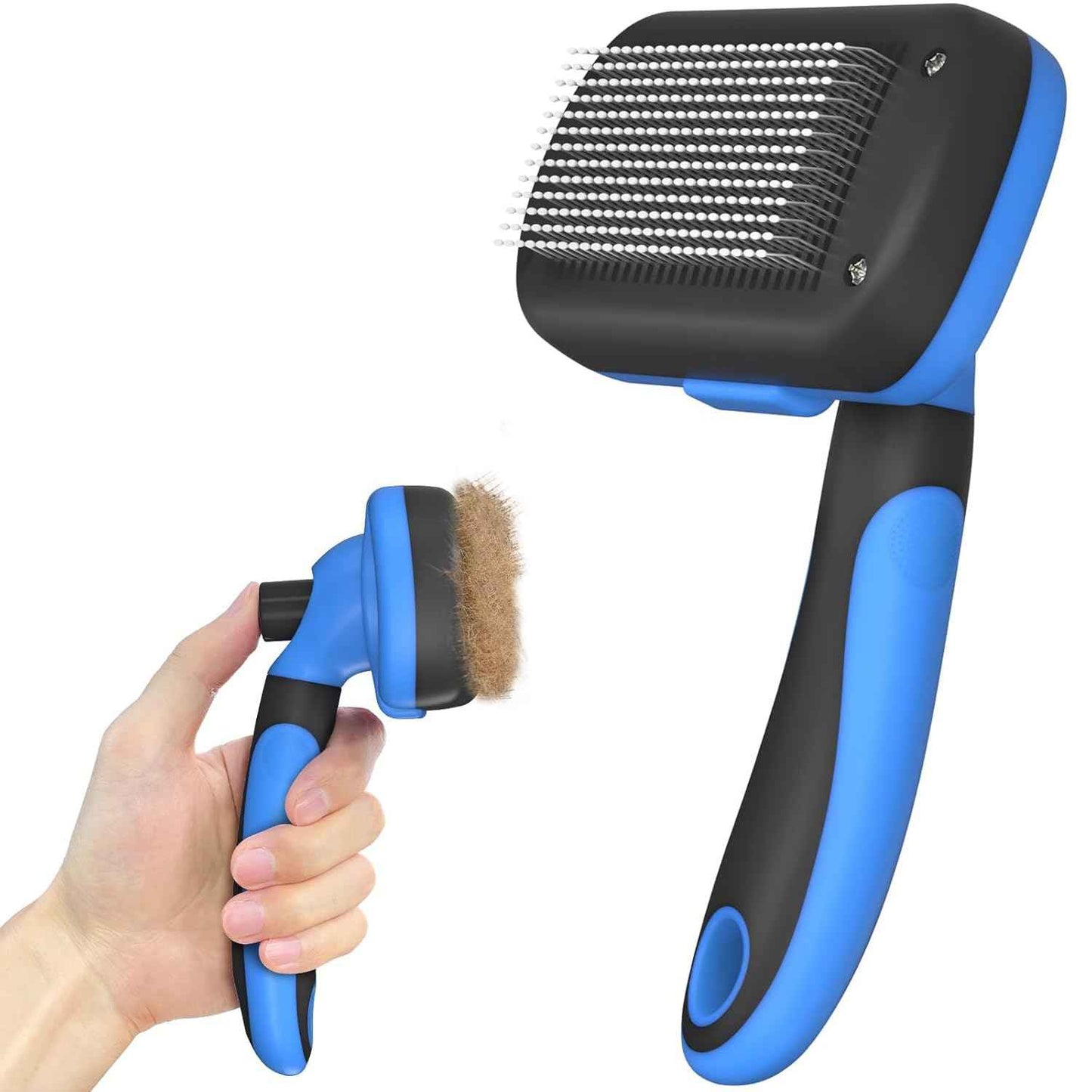 Self Cleaning Shedding Brush - Skin Friendly Grooming Tool for Dogs, Cats, and Puppies, Deshedding and Hair Removal for Long and Short Haired Pets, Black