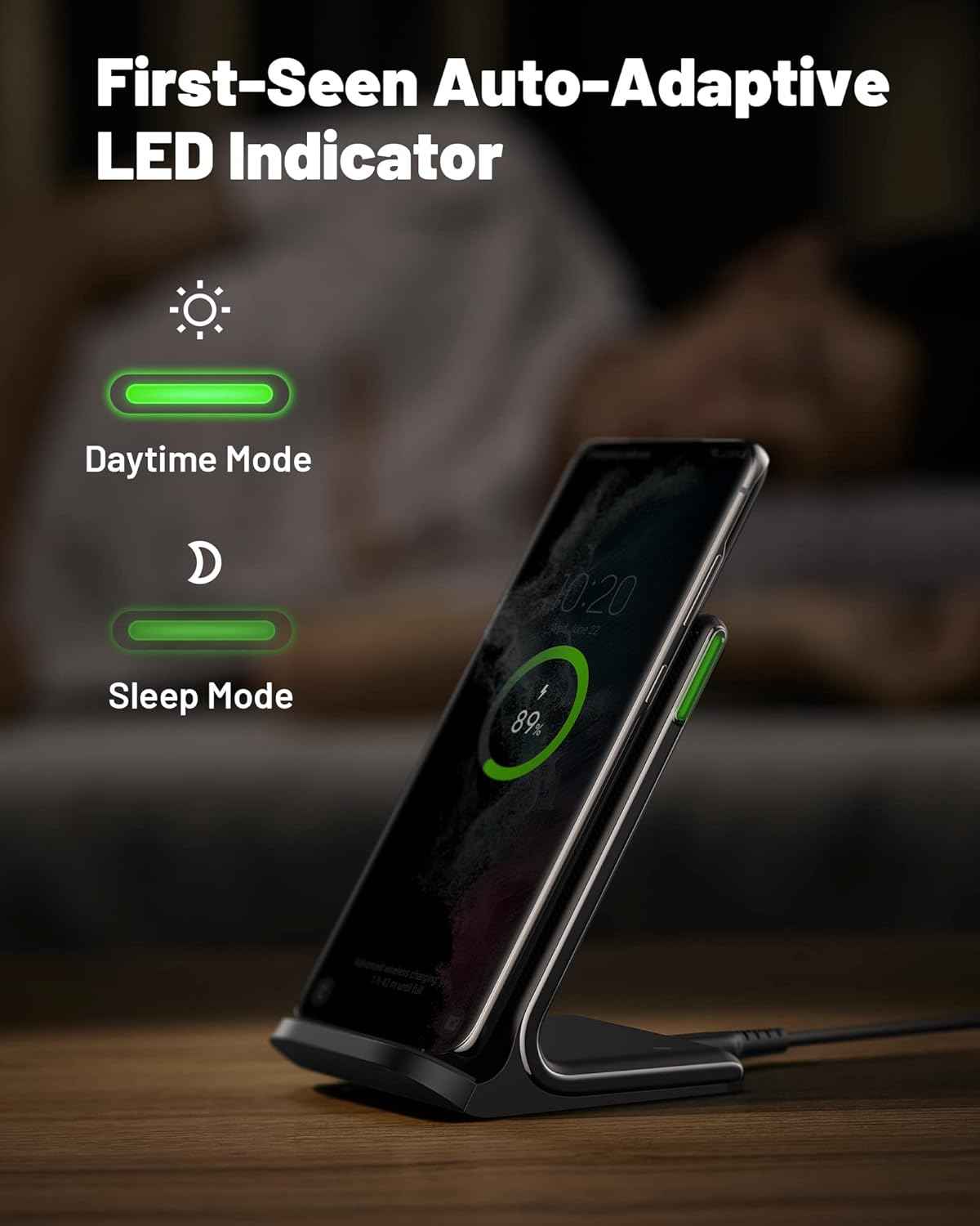 INIU Wireless Charger, 15W Fast Qi Certified Wireless Charging Station with Sleep-Friendly Adaptive Light Compatible with iPhone 17 16 15 14 13 12 Pro Max Samsung Galaxy S25 S24 S23 Note 20 Google etc