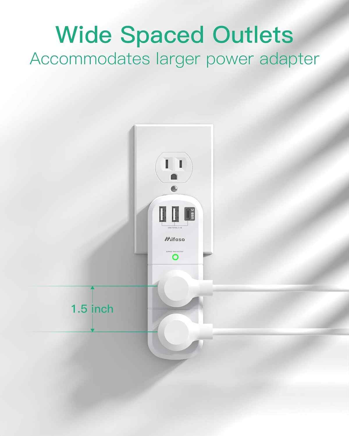 Outlet Extender with Rotating Plug, Mifaso Surge Protector 6 AC Multi Plug Wall Outlets and 3 USB Ports, 1800 Joules, 3-Sided Swivel Power Strip Spaced Splitter for Home, Travel, Dorm Room Essentials