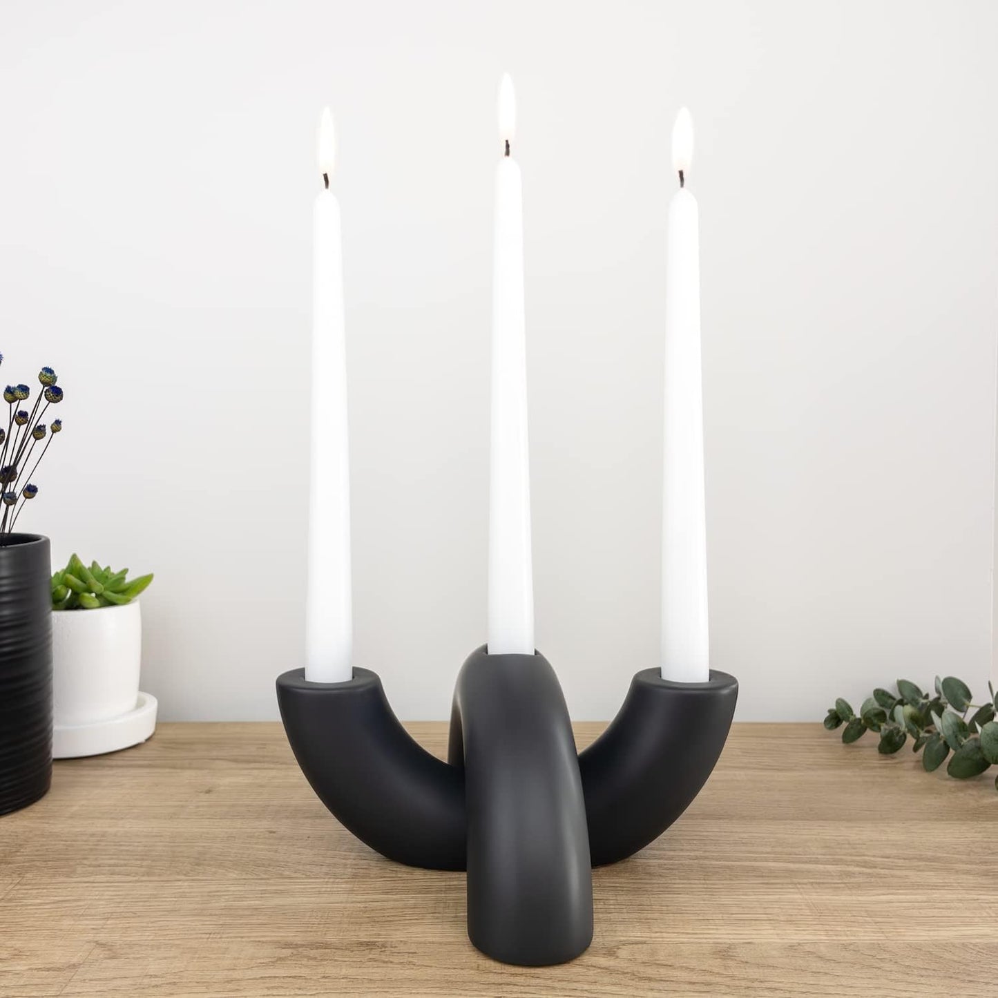 Taper Candle Holder Set - Candle Stick Holders for Dining Room Table, Entryway Table, or Fireplace Mantel - Modern Candelabra Home Decor (Black)