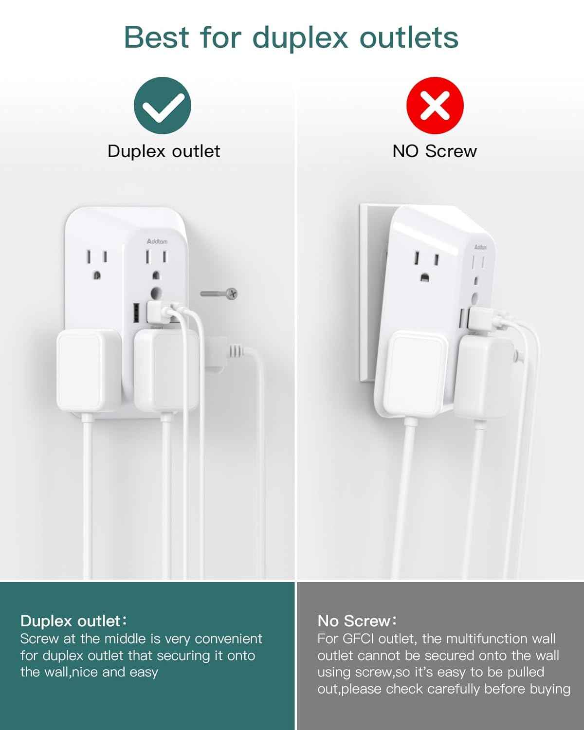 Addtam Surge Protector Outlet Extender, 6-Outlet Splitter with 4 USB Wall Charger(2 USB-C Ports), Multi Plug Wall Outlet 1800J Power Strip for Home Office Dorm Room Essentials