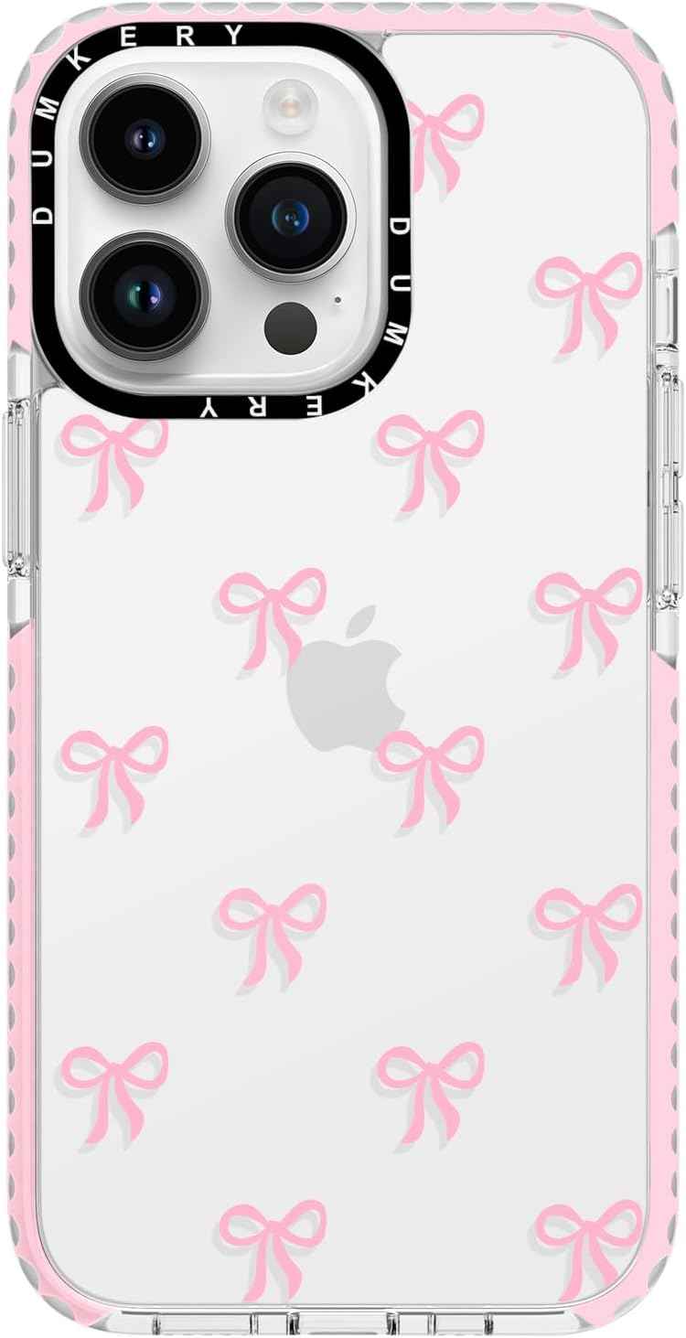 Girly Phone Case Compatible with iPhone 17 Pro Max, Cute Bow Aesthetic Pattern Print Cases, Soft TPU Anti Yellowing, Anti Shock Cover for Girls Women Pink