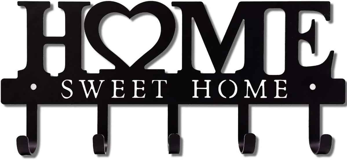 WIPHANY Key Holder Hooks Organizer Hanger Rack Wall Mounted with Screws and Anchors Home Sweet Home Wall Metal Decor for Entryway Front Door Kitchen Hallway Garage Mudroom Office 9.8inches/25cm