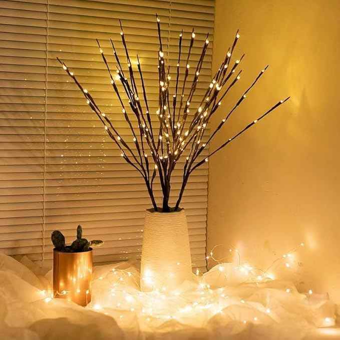 2Pcs 40 LED Branch Lights - Indoor Decoration Lighting for Weddings, Birthdays, and Christmas - Fairy Lig, Warm