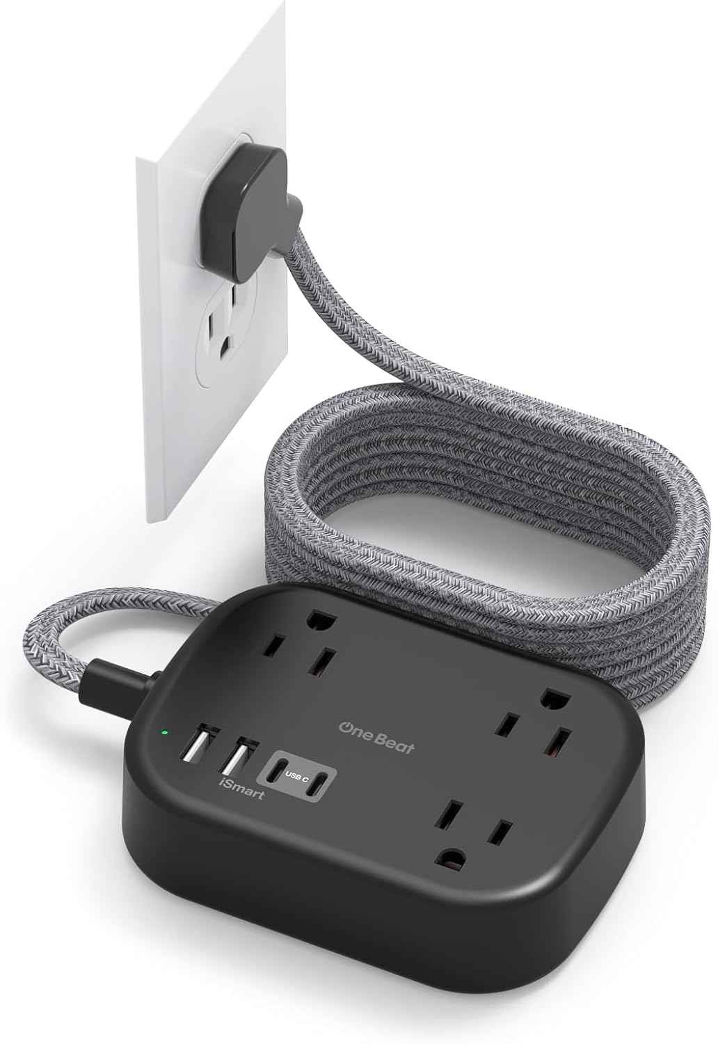 Cruise Essentials 2025,One Beat Travel Power Strip with USB C,Flat Plug Extension Cord with 3 Outlets 4 USB Ports(2 USB C),5 ft Desk Wall Outlet Extender,Non Surge Protector for Cruise,Dorm Room,ETL