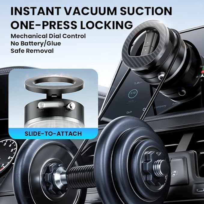BISART Vacuum Magnetic Car Phone Holder – 360° Rotatable, Reinforced 96LBS Suction Cup Mount Compatible with MagSafe for iPhone & Android, Portable for Car, Gym & Mirror (A7-Black)