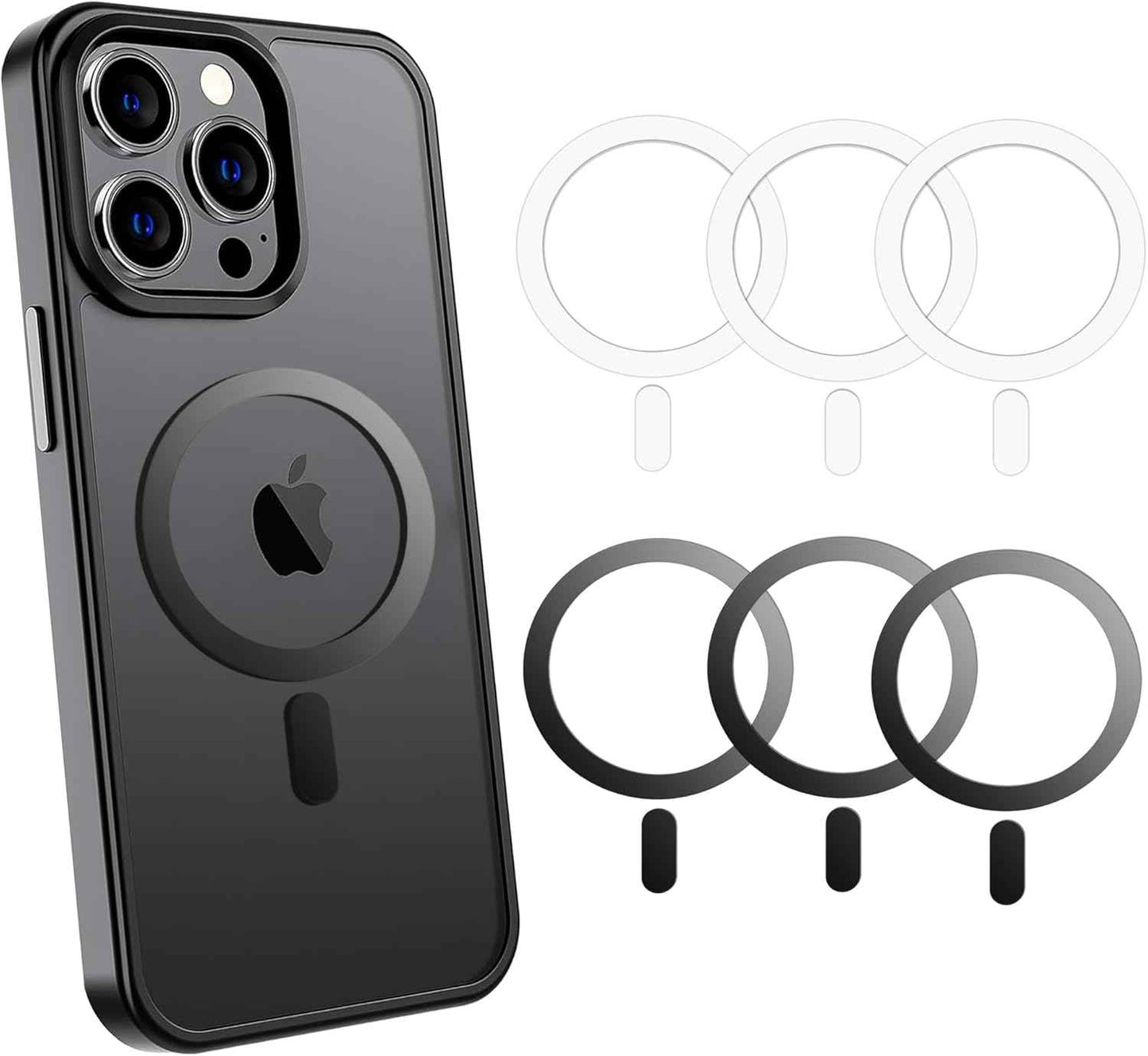 Universal Metal Rings Compatible with Magsafe Sticker,Magnetic Ring for Phone Cases & Wireless Charging, 6 Pack (2 Black,2 White & 2 Silver)