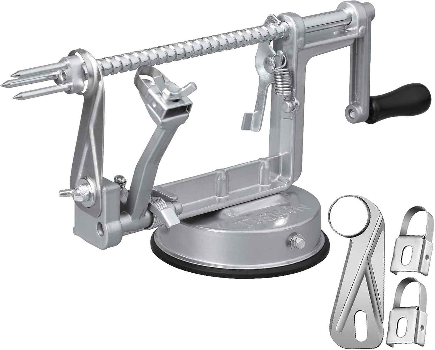 Apple Peeler Corer, Long lasting Chrome Cast Magnesium Alloy Apple Peeler Slicer Corer with Stainless Steel Blades and Powerful Suction Base for Apples and Potato(Red)