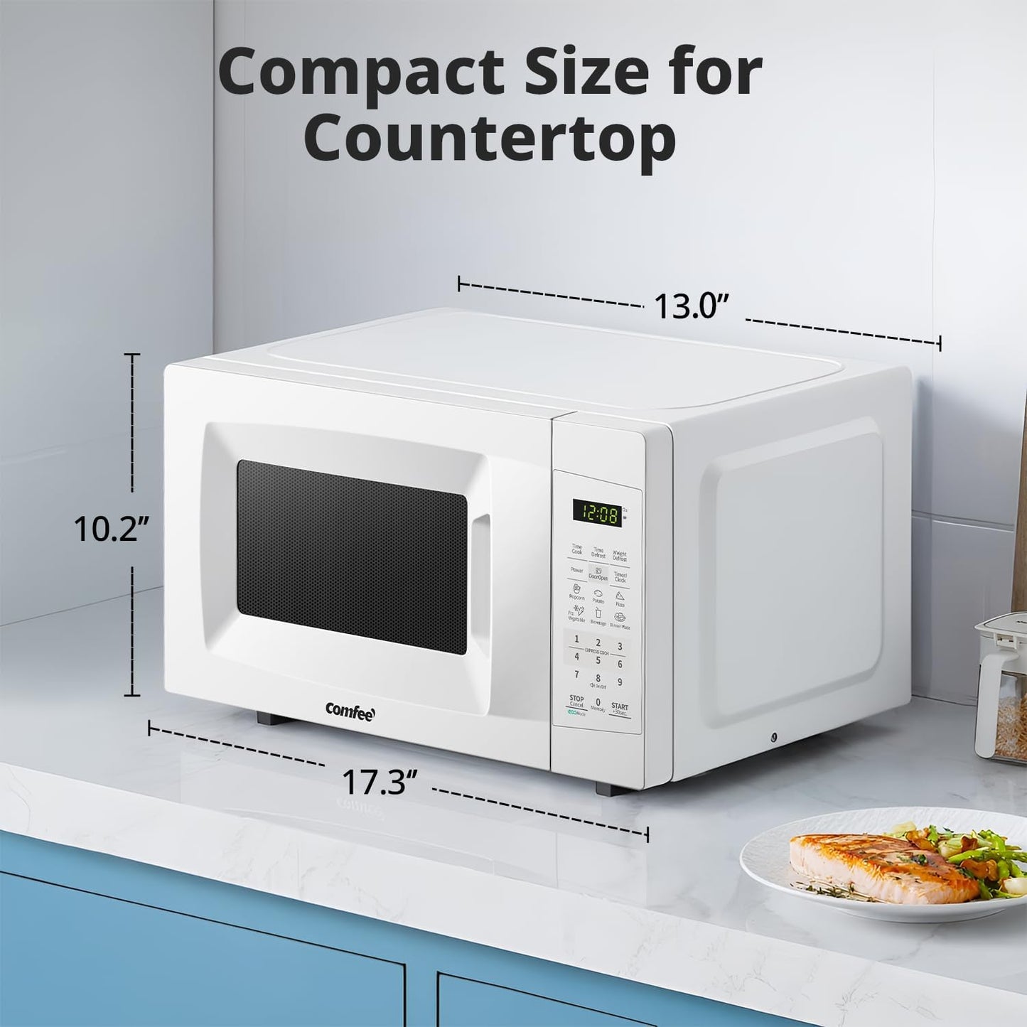 COMFEE' EM720CPL-PM Countertop Microwave Oven with Sound On/Off, ECO Mode and Easy One-Touch Buttons, 0.7 Cu Ft/700W, Pearl White