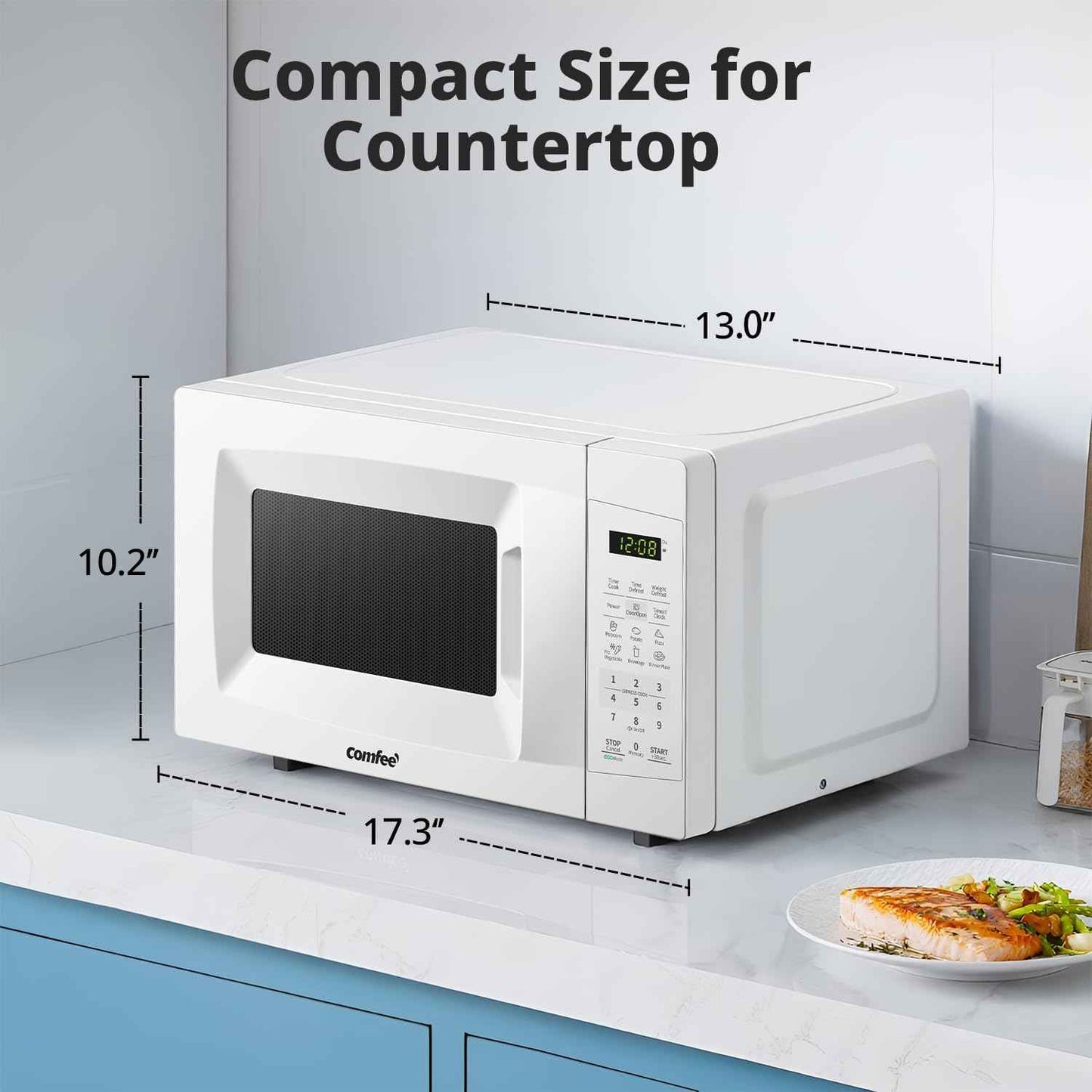 COMFEE' EM720CPL-PM Countertop Microwave Oven with Sound On/Off, ECO Mode and Easy One-Touch Buttons, 0.7 Cu Ft/700W, Pearl White