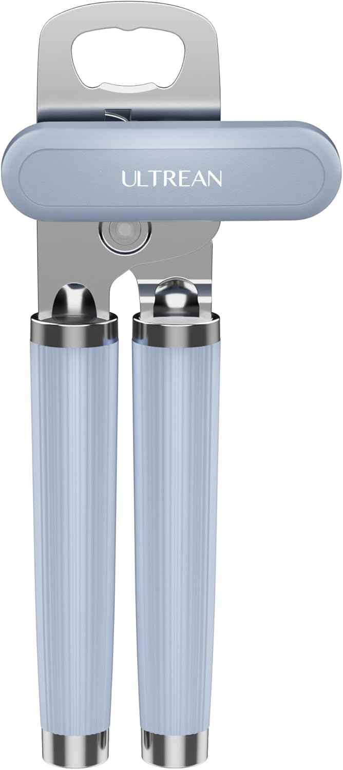 Ultrean Manual Can Opener Bottle Opener, Heavy Duty Stainless Steel Smooth Edge Manual Hand Held Can Opener With Soft Touch Handle, Rust Proof Oversized Handheld Easy Turn Knob (Black)