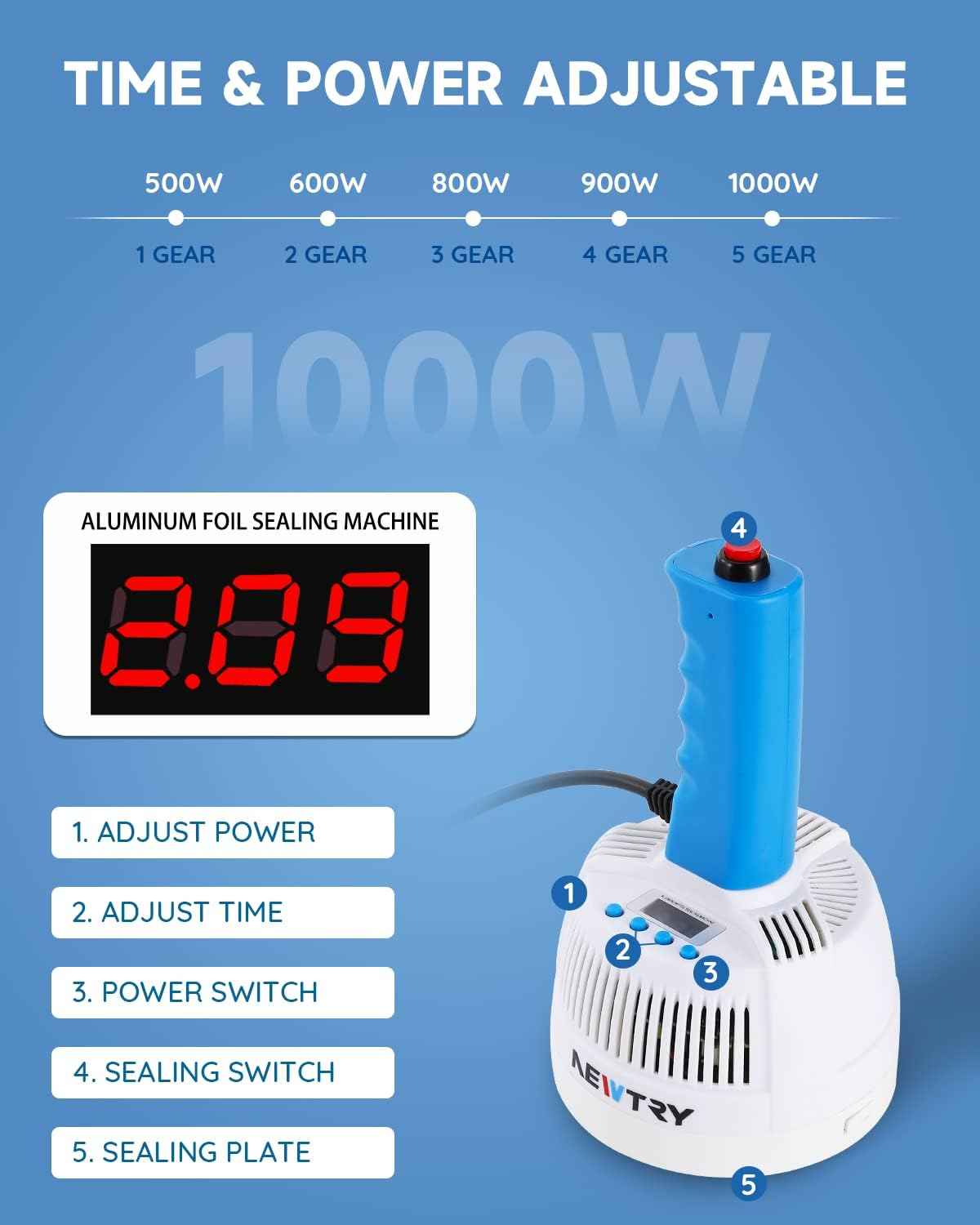NEWTRY 110V Induction Sealer 20-100mm Handheld Machine for Sealing Bottles and Caps