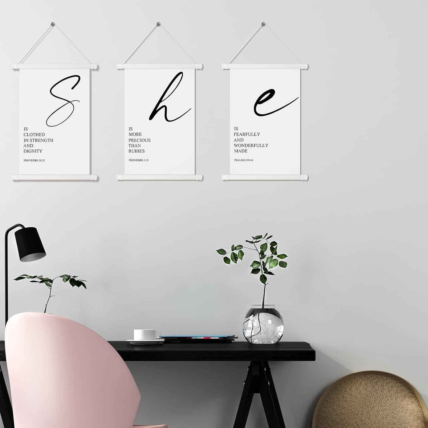 3 Pcs Woman Bible Verses Wall Art Inspirational Quotes Saying Christian Scripture Biblical Framed Decor with Verse Proverbs 3:15 Motivational Quotes for Nursery Home Office, 7.9 x 11.8 Inches(Simple)