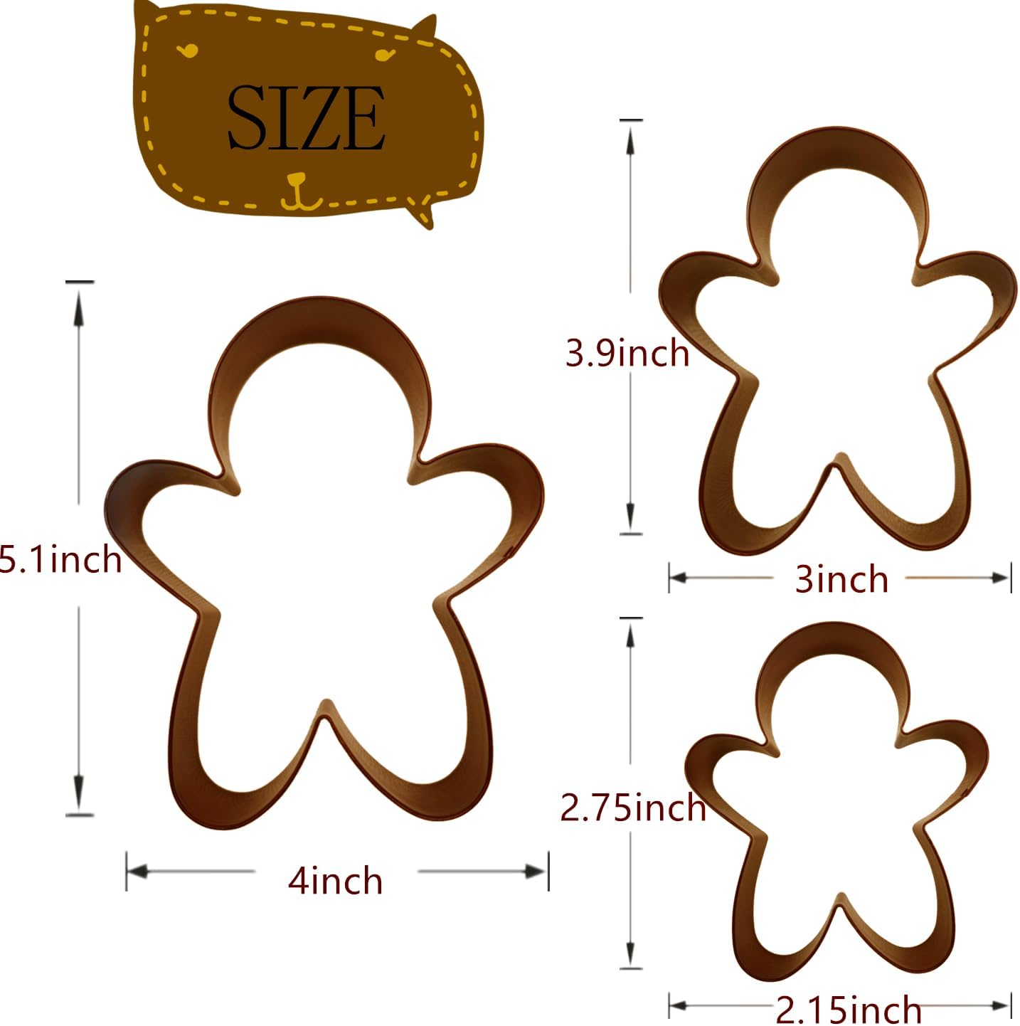 3PCs Gingerbread Man Cookie Cutters, Assorted Size 5.12" 4.13" 3.11" Large Christmas Cookie Cutter Set Molds Holiday Cookies Cutters Shapes,Stainless Steel