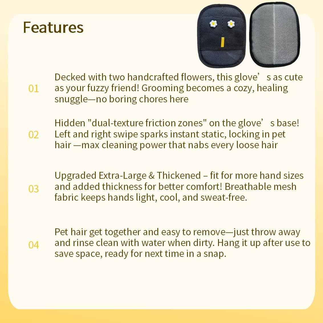 Extra Large Thickened Pet Hair Removal Glove for Dogs & Cats, Upgraded Reusable Electrostatic Pet Grooming Magic Glove with Cute Design for Furniture, Sofa & Clothes