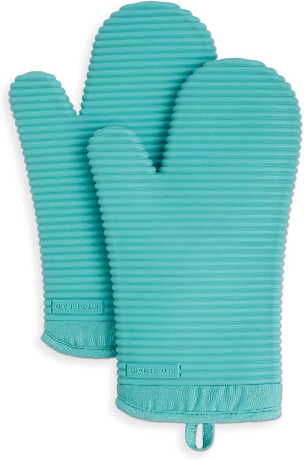 KITCHENAID Ribbed Soft Silicone Oven Mitt 2-Pack Set, 7.5"x13", Milkshake