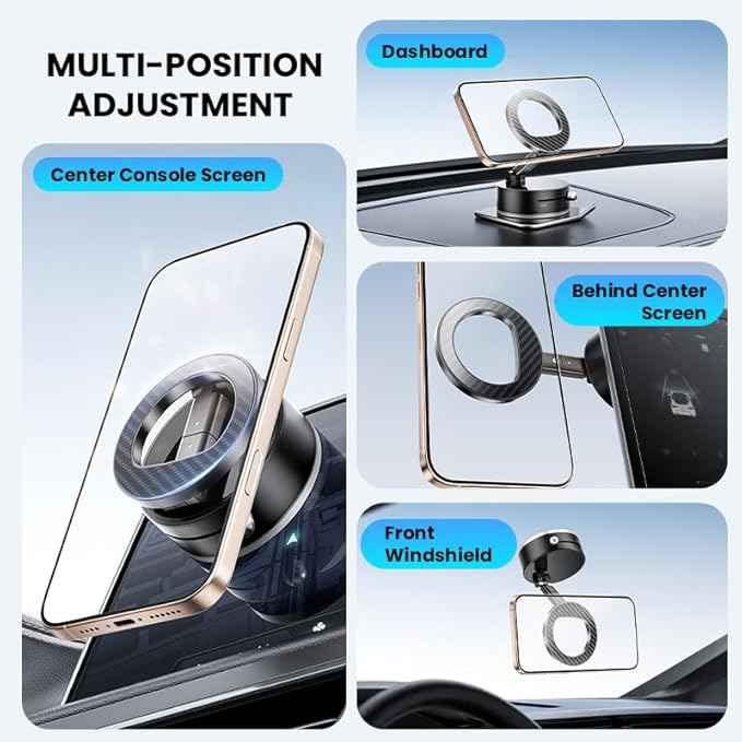 BISART Vacuum Magnetic Car Phone Holder – 360° Rotatable, Reinforced 96LBS Suction Cup Mount Compatible with MagSafe for iPhone & Android, Portable for Car, Gym & Mirror (A7-Black)