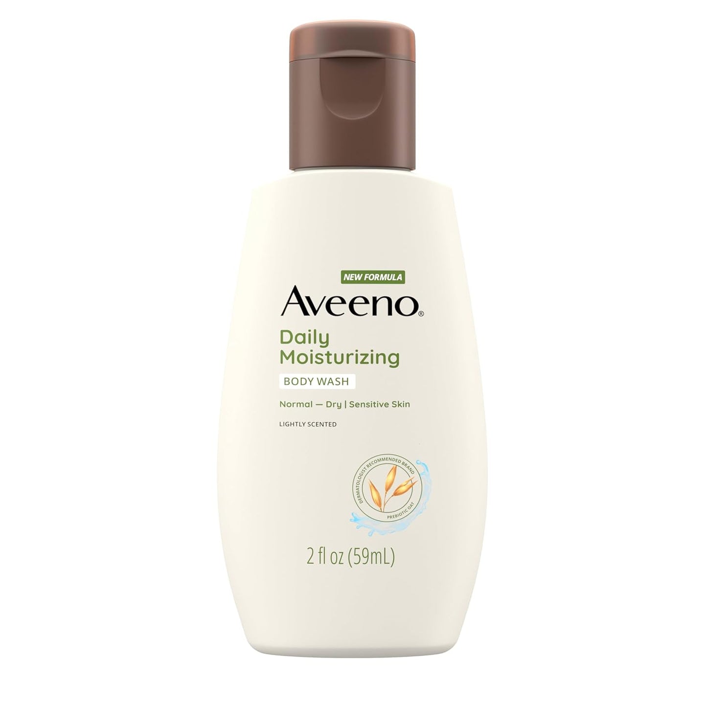 Aveeno Daily Moisturizing Body Wash for Sensitive Skin + Prebiotic Oat, Gently Cleanses Dry Skin & Feels Moisturizing, Light Fragrance, Travel Size, 2 fl. oz