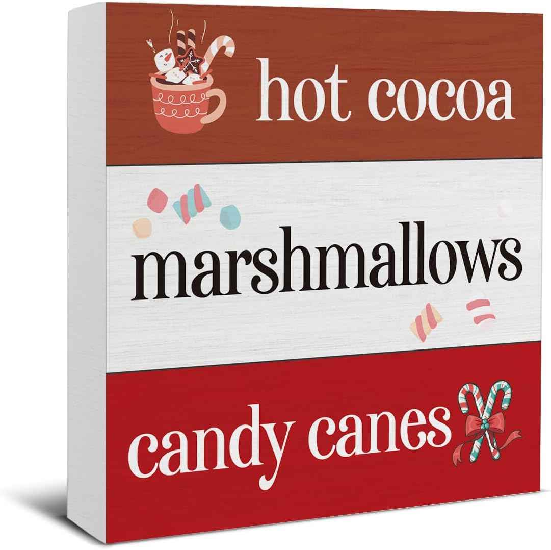 Christmas Bathroom Decorations - Funny Christmas Decor, He Sees You When You're Pooping Bathroom Wooden Sign, Home Decor for Desk Table Shelf 5 X 5 Inches