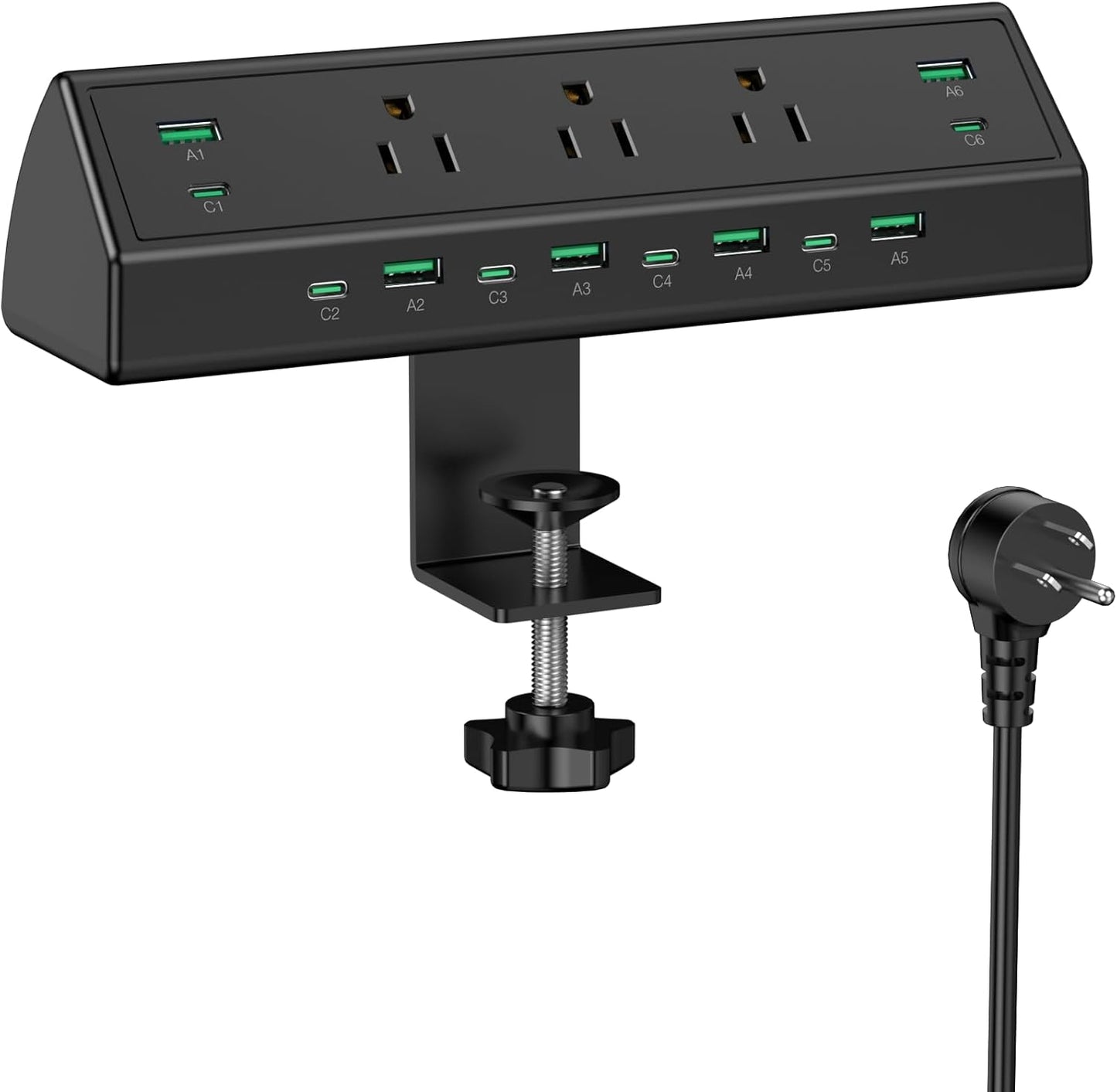 Jgstkcity Desk Clamp Power Strip with USB-C – 5 Outlets & 4 PD 20W Fast Charging Ports, 40W Desk Mount Surge Protector