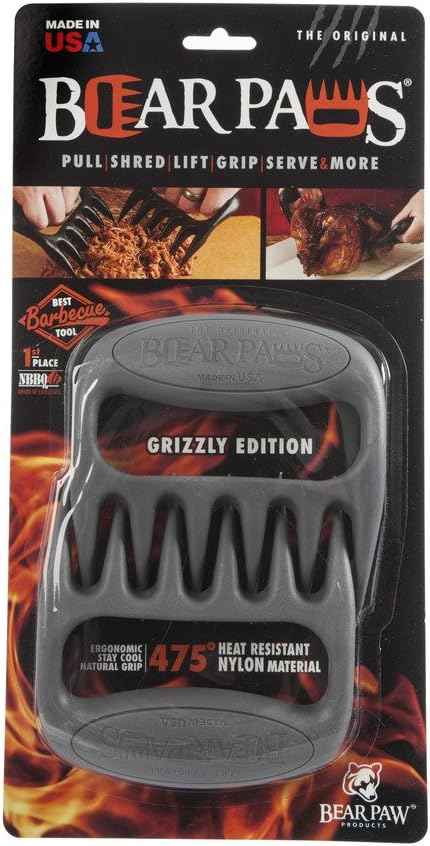 Bear Paws Meat Claws - The Original Meat Shredder Claws for Pulled Pork, USA Made - Easily Lift, Shred, Pull and Serve Pork, Chicken, Brisket and Turkey - Gift for Dad on Father's Day! (Gray)