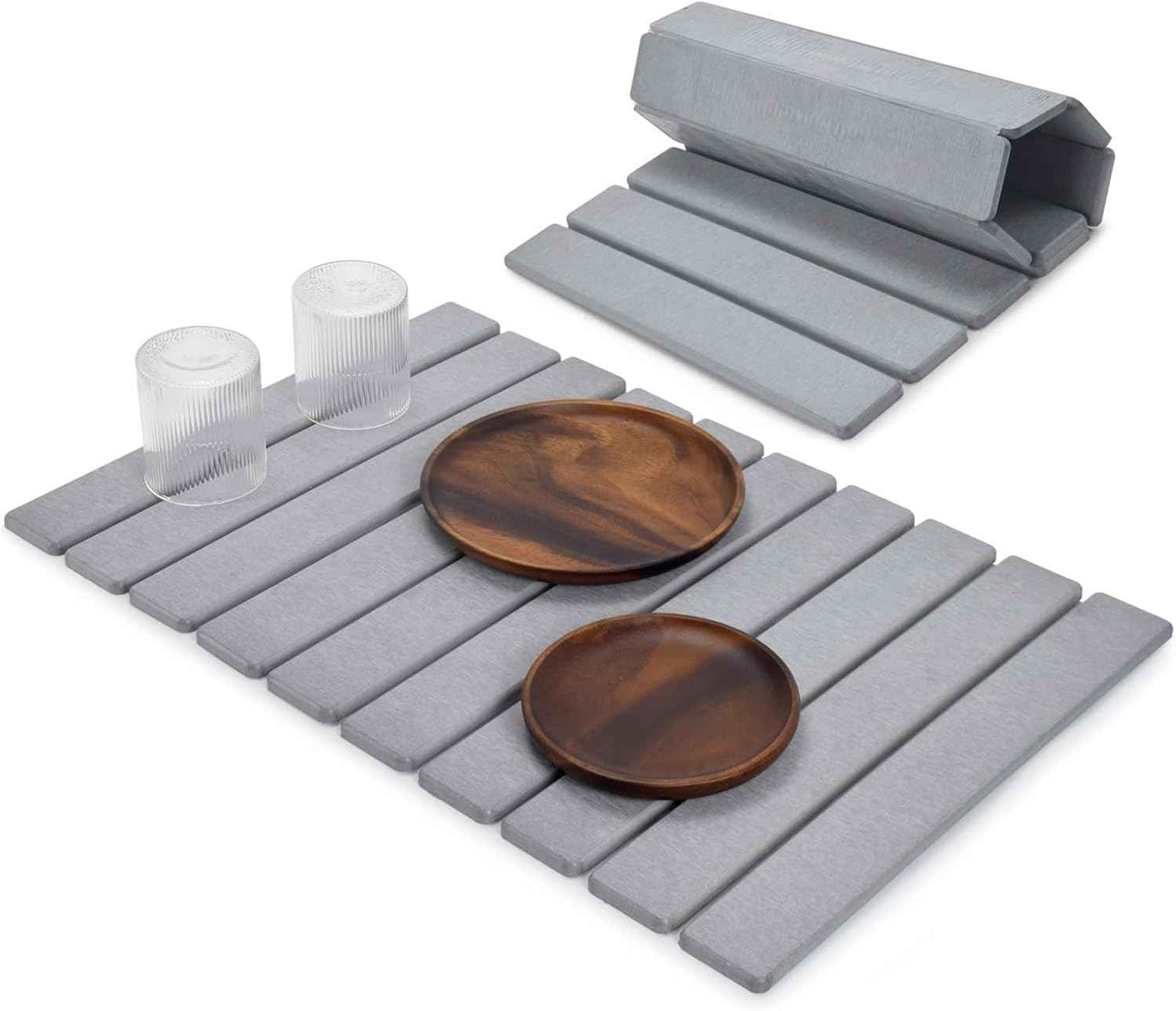 Large Stone Dish Drying Mat for Kitchen Counter, 24"(L)×16"(W), Collapsible Quick Drying Dish Mats, Ultra Absorbent Diatomaceous Earth Mats for Dishes Bottles Cups, Match Any Countertop