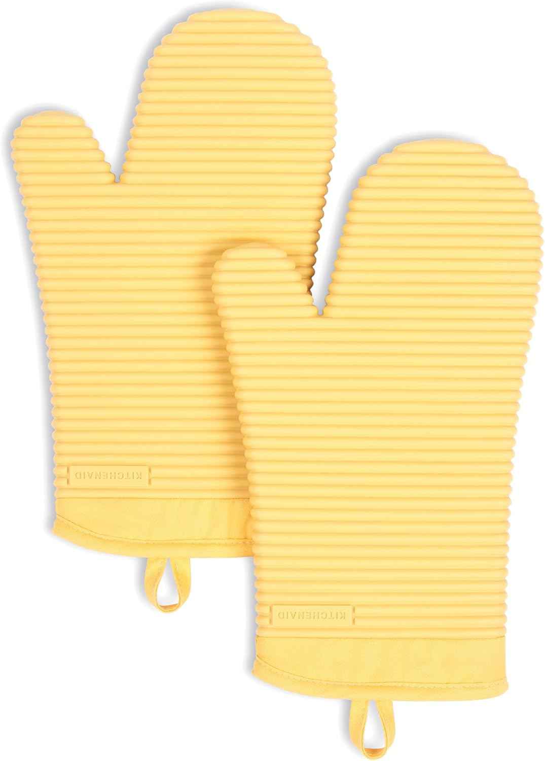 KITCHENAID Ribbed Soft Silicone Oven Mitt 2-Pack Set, 7.5"x13", Milkshake