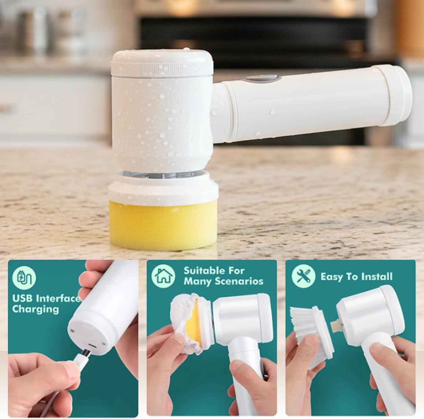 VIMALIFE Electric Spin Scrubber, Cordless Bathroom Cleaning Brush IPX6 Waterproof with 5 Replaceable Heads, Power Scrubber for Bathtub, Tiles, Car Wash, Kitchen & Multi-Surface Home Cleaning