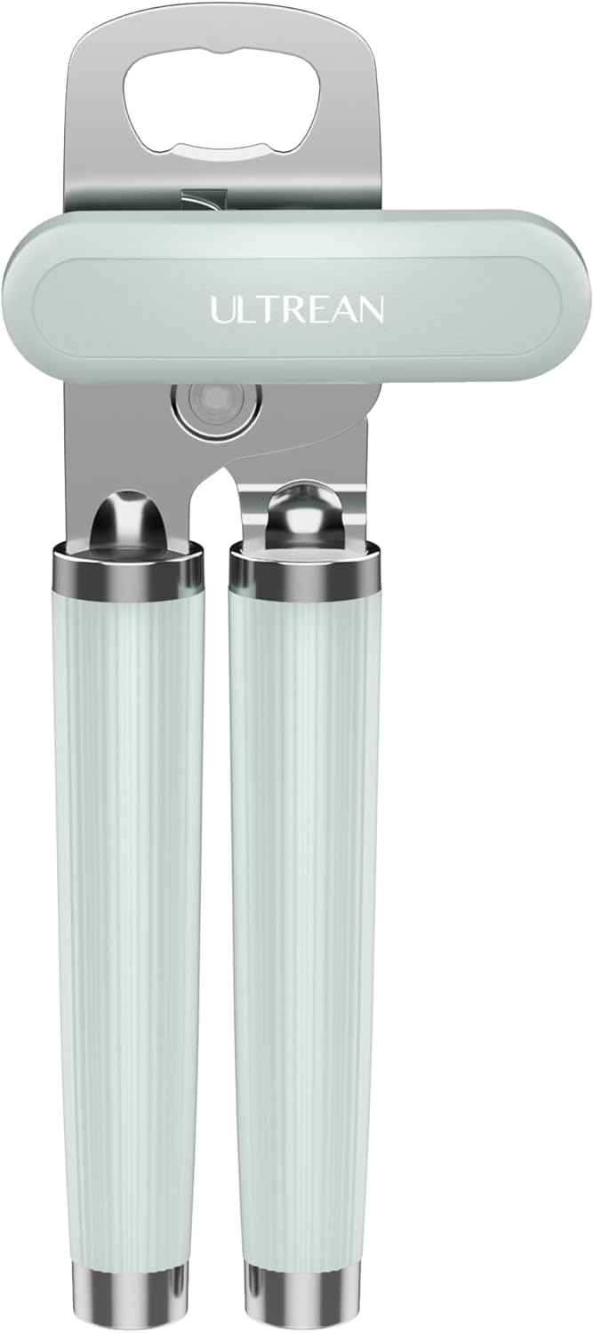 Ultrean Manual Can Opener Bottle Opener, Heavy Duty Stainless Steel Smooth Edge Manual Hand Held Can Opener With Soft Touch Handle, Rust Proof Oversized Handheld Easy Turn Knob (Black)