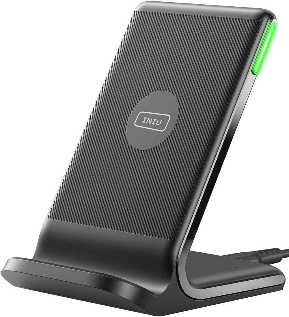 INIU Wireless Charger, 15W Fast Qi Certified Wireless Charging Station with Sleep-Friendly Adaptive Light Compatible with iPhone 17 16 15 14 13 12 Pro Max Samsung Galaxy S25 S24 S23 Note 20 Google etc