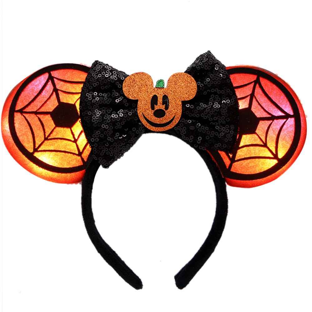 JIAHANG Christmas LED Flash Mouse Ear Headband, Lollipop Light Up Furry Edged Sequin Bow Hairband, Glowing Festival Party Decoration Headwear for Women Girls