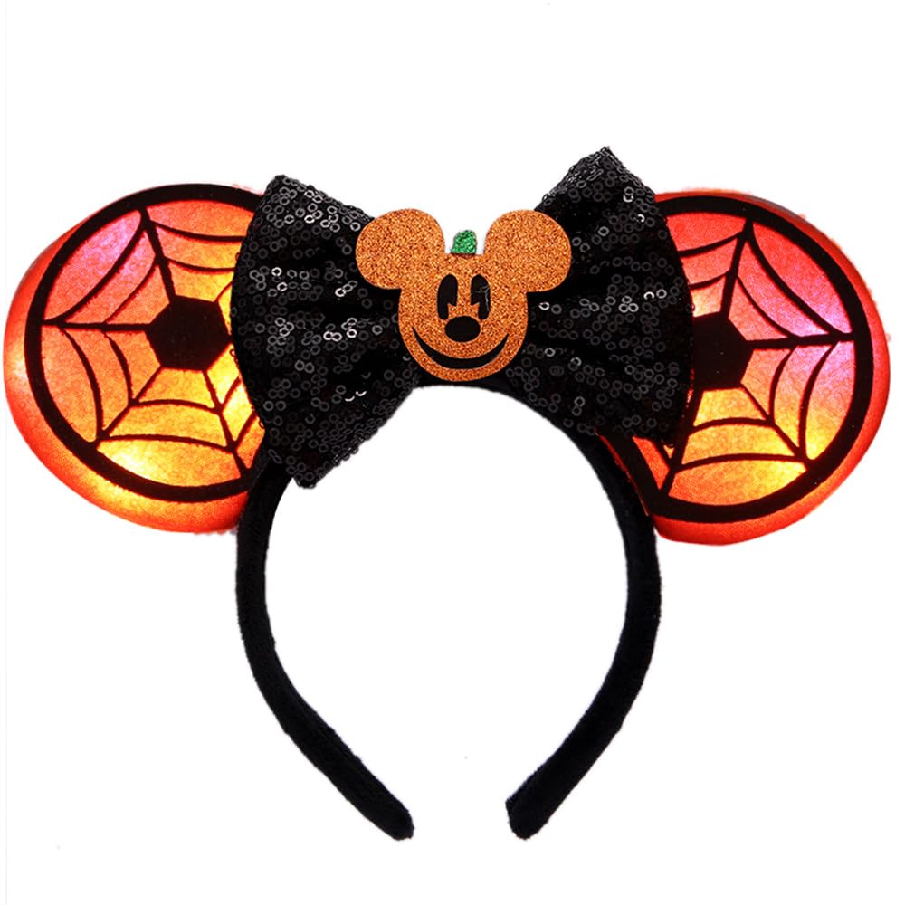 JIAHANG Christmas LED Flash Mouse Ear Headband, Lollipop Light Up Furry Edged Sequin Bow Hairband, Glowing Festival Party Decoration Headwear for Women Girls