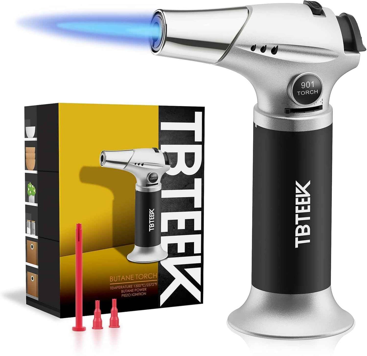 TBTEEK Butane Torch with Safety Lock & Adjustable Flame for Cooking, BBQ, Baking, Brulee, DIY Soldering
