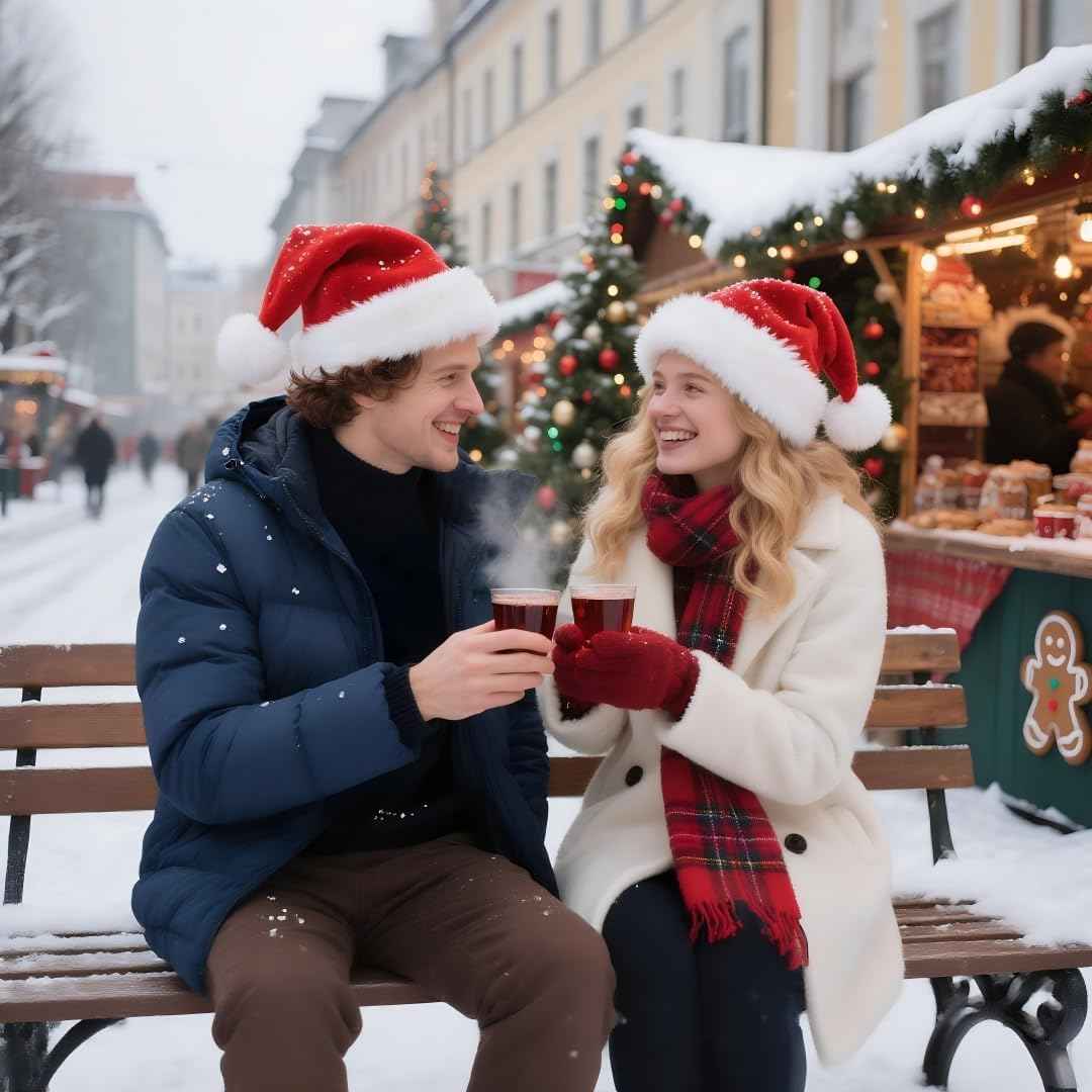 Christmas Hat, Santa Hats for Adults & Kids Red Velvet Comfort Extra Thicken Holiday Xmas Hat for New Year Festive Party